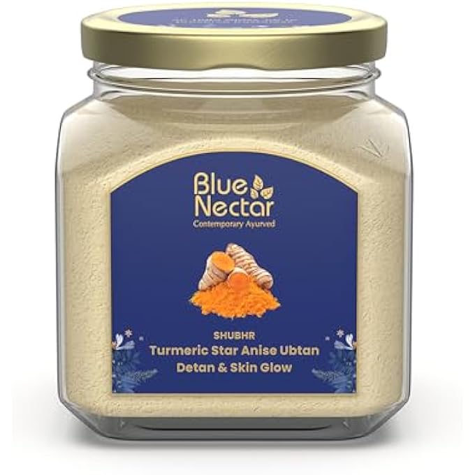 Blue Nectar BRIGHTENING TURMERIC NATURAL CLEANSER, 3-IN-1 CLEANSER, FACE SCRUB & FACE PACK FOR SKIN BRIGHTENING & TAN REMOVAL, 100% NATURAL (100 GM, 9 HERBS) - Image 1